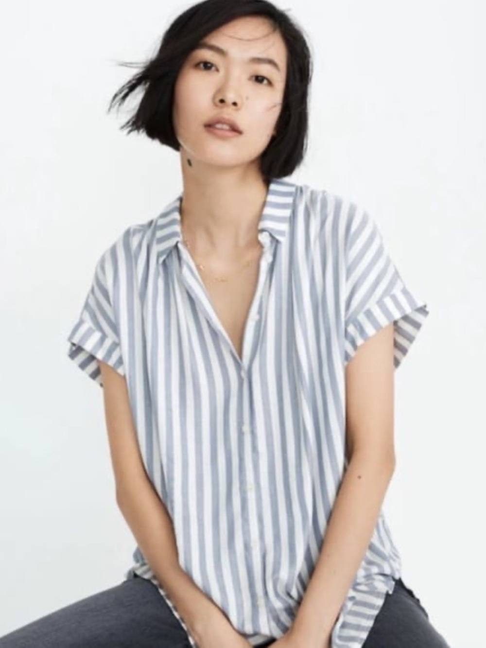 Madewell Button Down Short Sleeve Shirt in Pompano Stripe